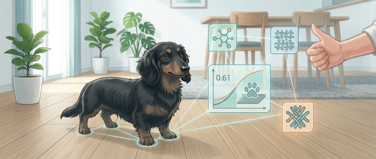 ワンニャンすべらんコーティングのC.S.R・D'値試験と安全性証明書イメージ