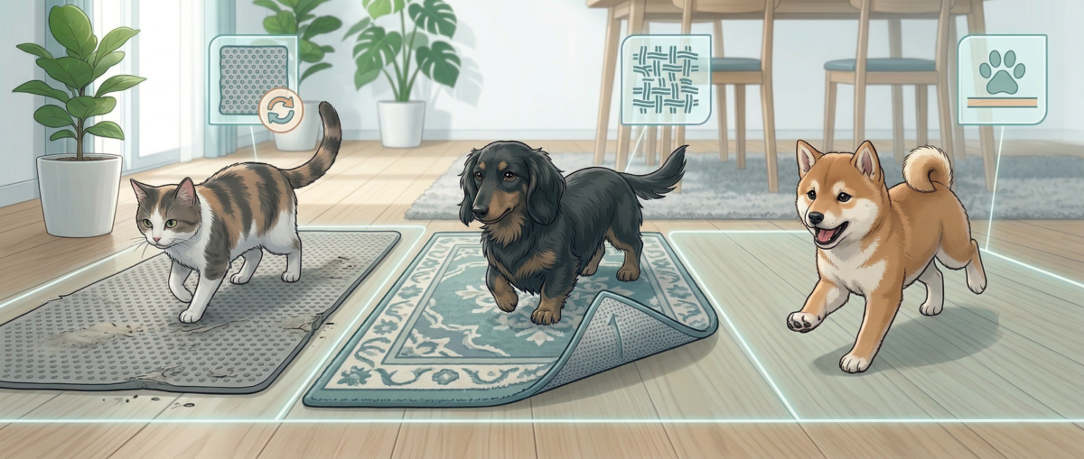 ペットの床滑り止め対策マット・カーペット・フロアコーティング比較イメージ