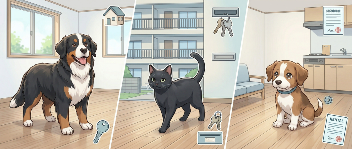 犬・猫の肉球構造とフローリングの滑り・関節疾患リスクのイメージ