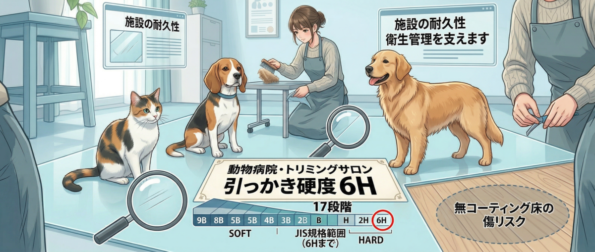 動物病院トリミングサロンでフロアコーティング引っかき硬度6Hが必要な理由