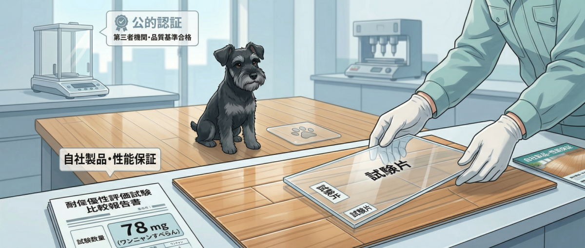 ワンニャンすべらんコーティング耐傷性試験データ摩耗減量78mgの試験結果報告書