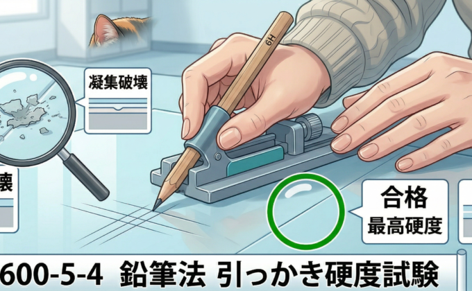 JIS K 5600-5-4鉛筆法による引っかき硬度試験のイメージ図