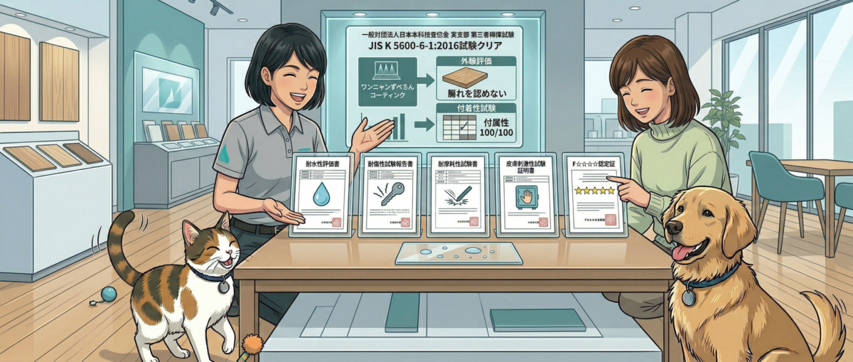 ワンニャンすべらんコーティング耐水性試験報告書の結果データ