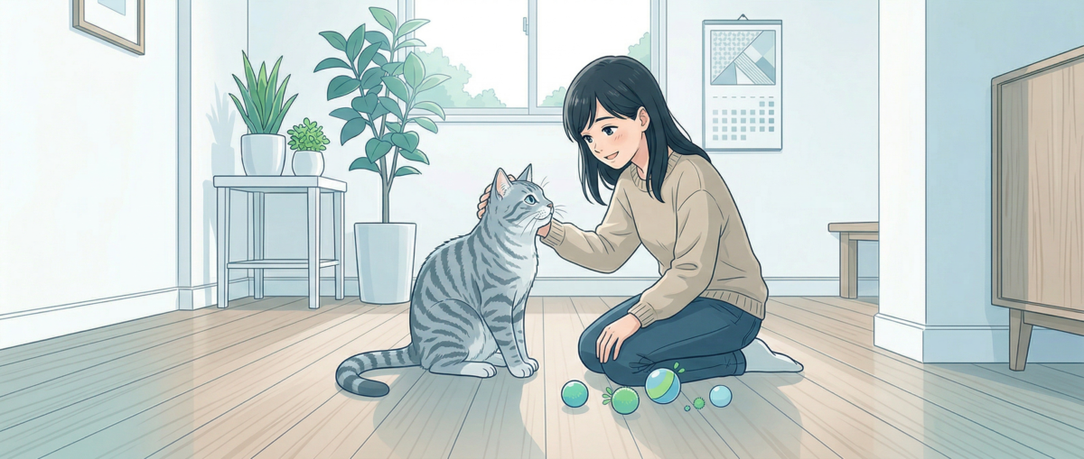 猫のフローリング滑り止めと爪傷対策のためのペット専用コーティングイメージ