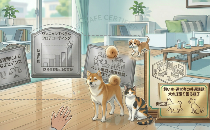 犬が床で滑らない対策を解説するペット専用フロアコーティングのイメージ