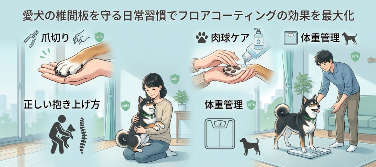犬の肉球ケアと爪切りで床との滑り止め効果を補強する日常ケアのイメージ