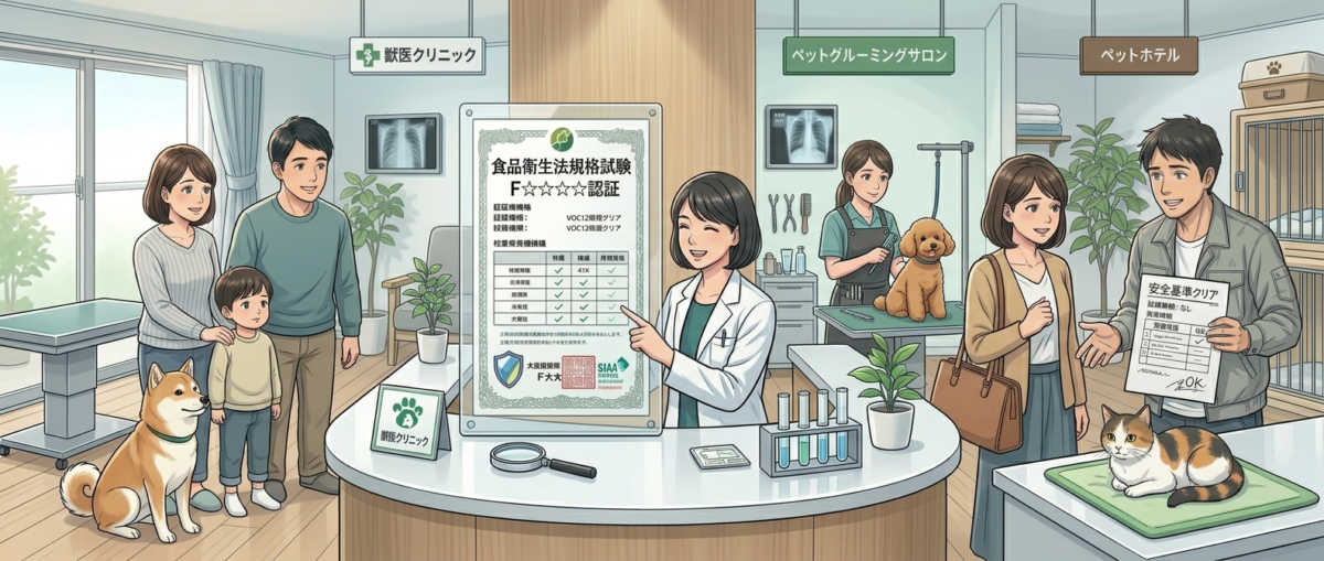 動物病院・トリミングサロン・ペットホテルの床コーティング安全証明イメージ