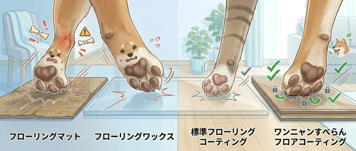 マット・ワックス・フロアコーティングの滑り止め効果比較