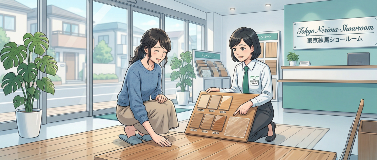 東京都練馬区のワンニャンすべらんコーティングショールームの施工サンプル