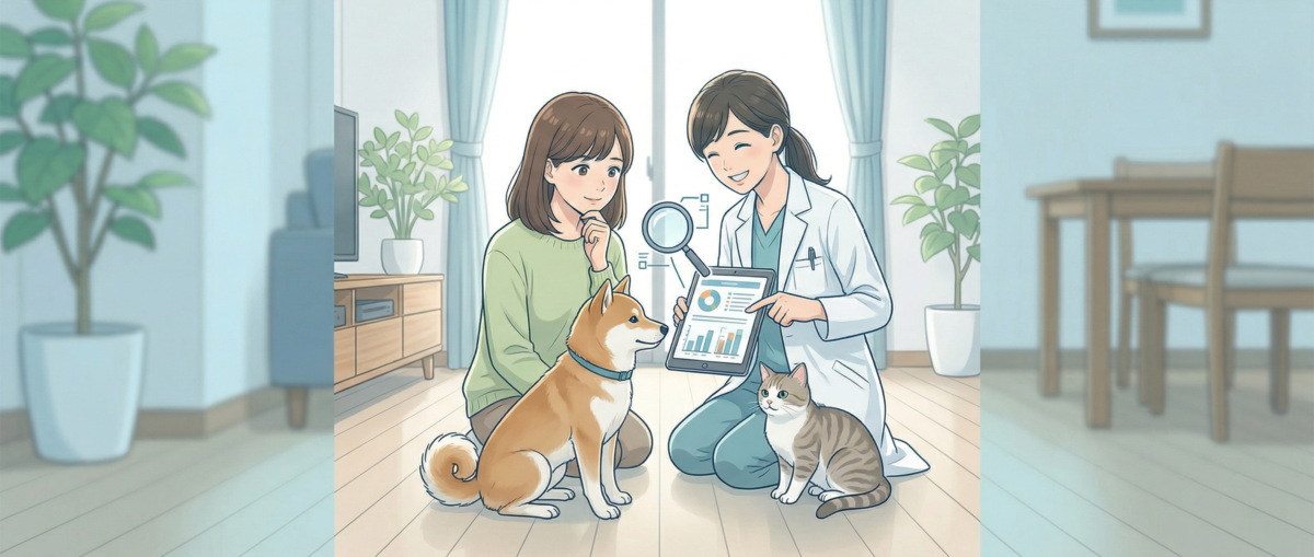 ペット用フロアコーティングの安全性を飼い主が確認するイメージ