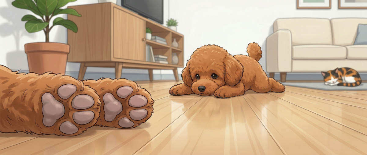 床に近いペットの生活環境と安全性確認のイメージ