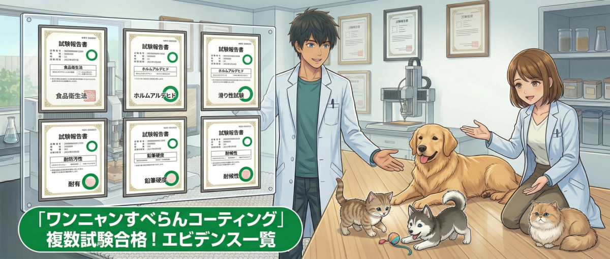 ペット用フロアコーティング安全性試験エビデンス一覧食品衛生法VOC